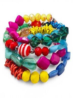 Colorful Dopamine Bead Stretch Bracelet 4 Row Coiled  - Multicolor Vintage Ooak